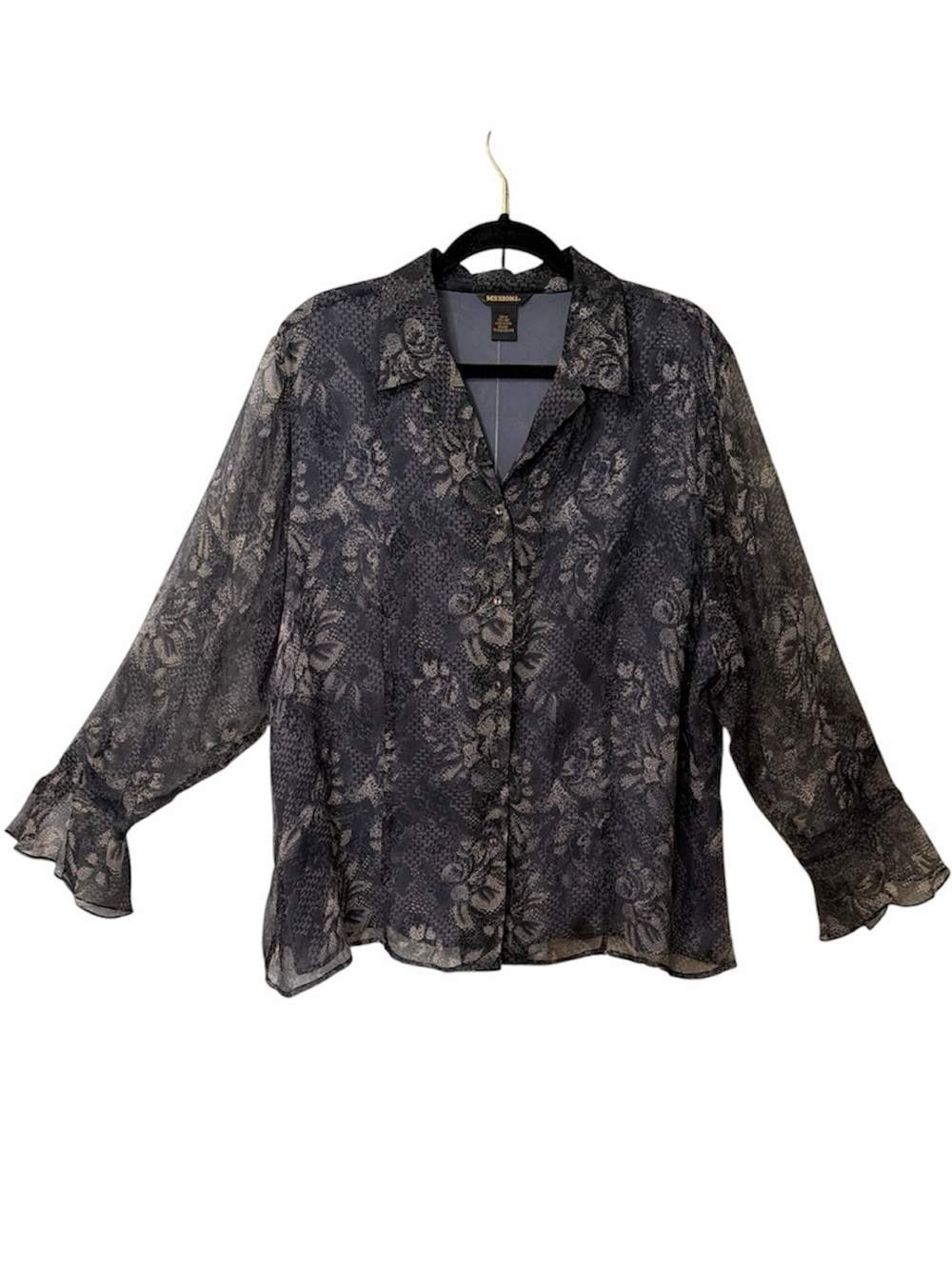Boutique MS SIONI 100% Silk Floral Button-Front Blouse Vintage 1X